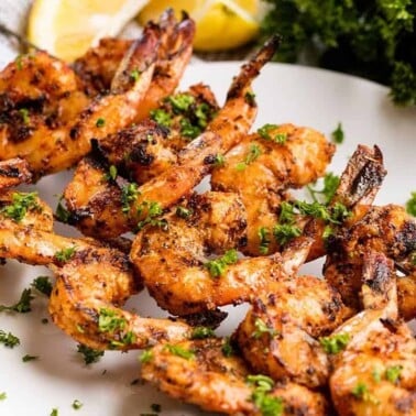 Grilled shrimp on a platter