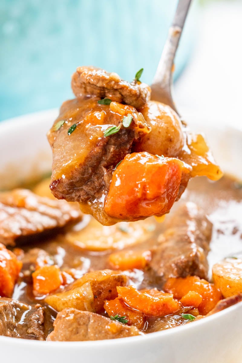 A spoonful of slow cooker Irish stew.