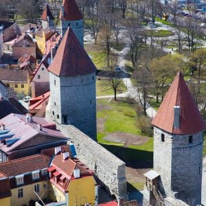 A medieval wall with towers