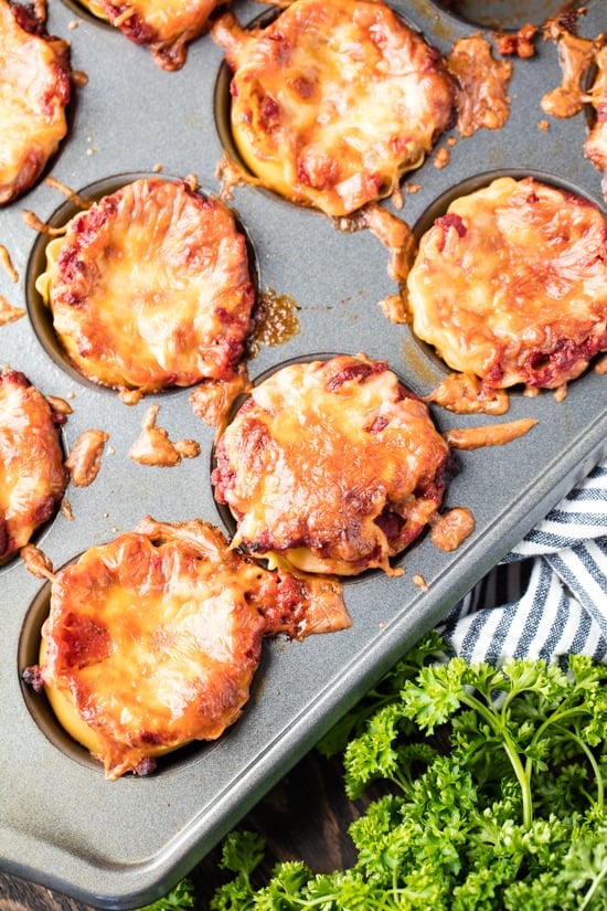 Mini Lasagna Cups baked in a muffin tin