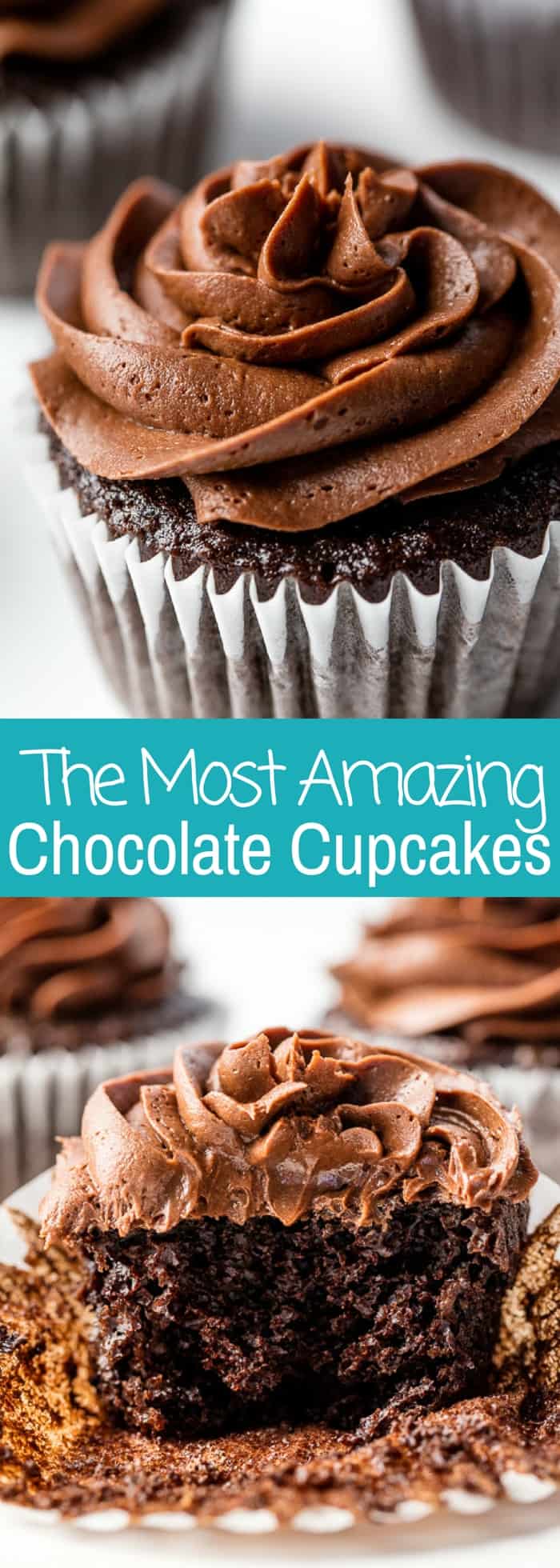 The Most Amazing Chocolate Cupcake Recipe is here! Moist, chocolatey perfection. These are the chocolate cupcakes you've been dreaming of!