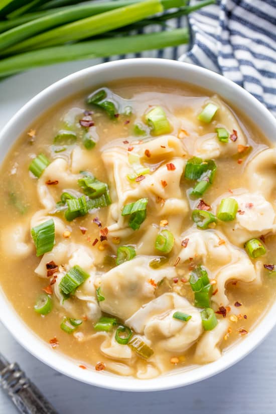 A bowl of Restaurant Style Wonton Soup