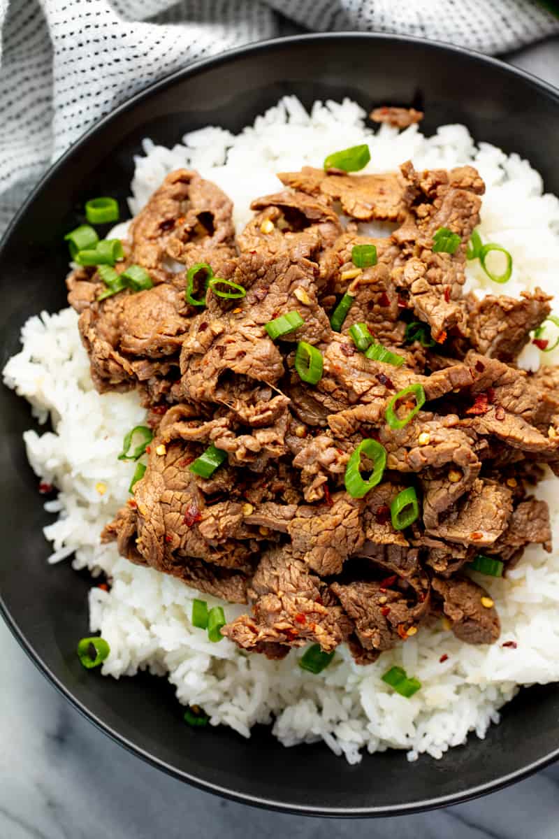 mongolian beef on rice.