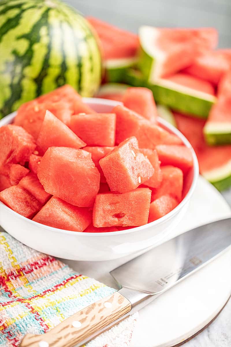 Watermelon cubes.