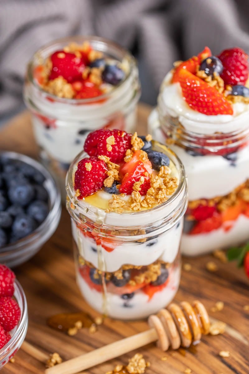 Berries and yogurt parfaits.