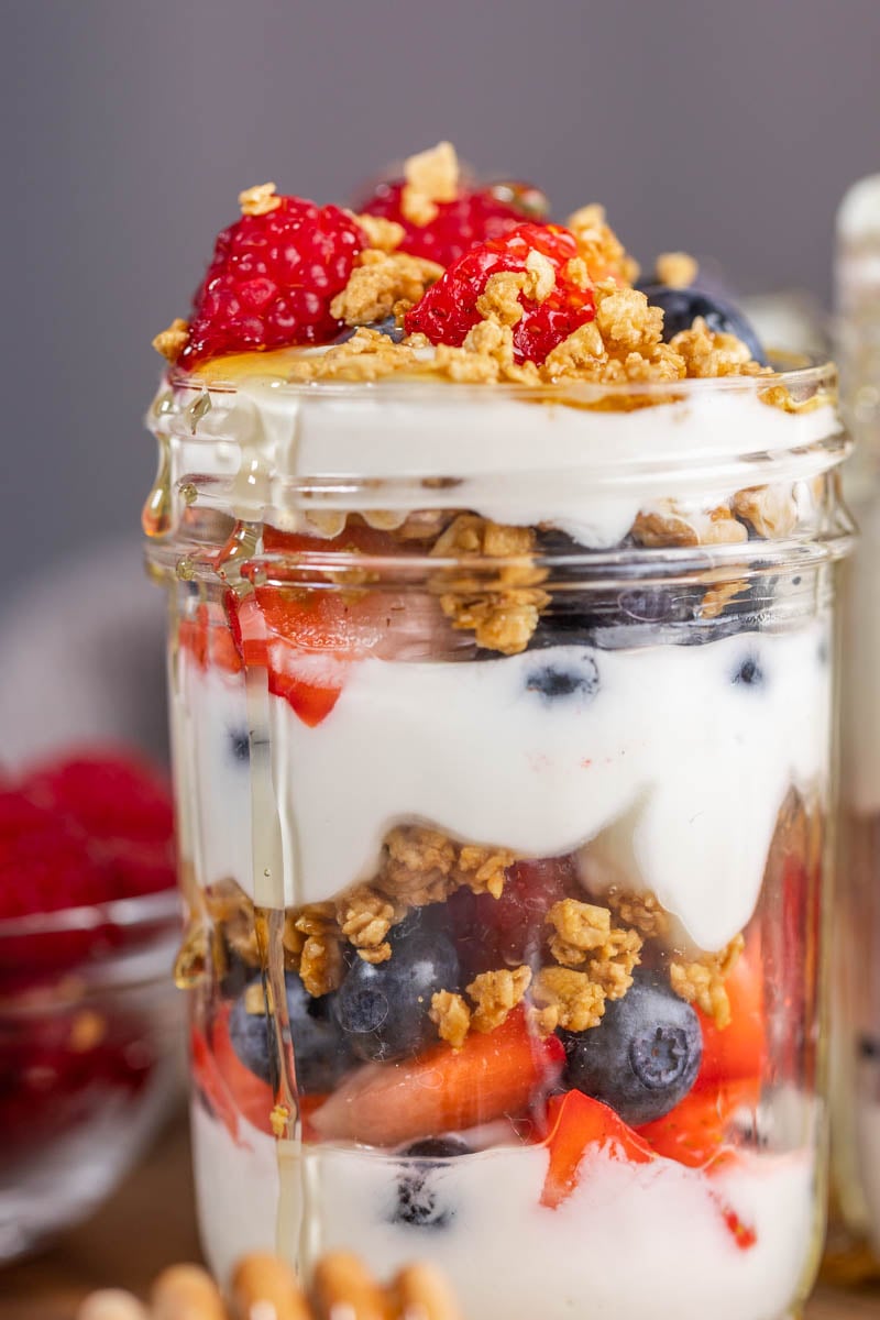 Berries and yogurt parfait.